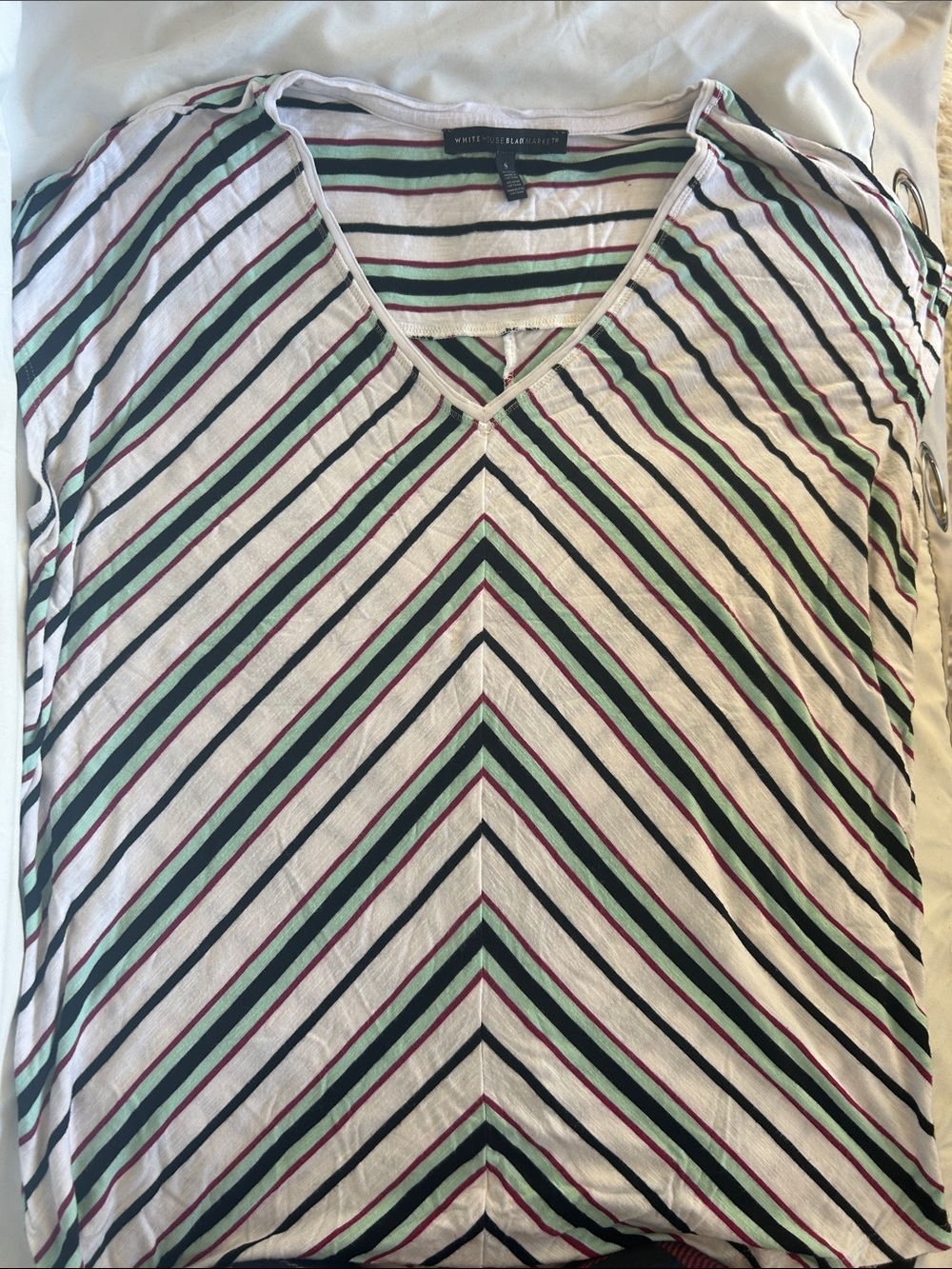 White House black market V-Neck Short Sleeve striped Tee